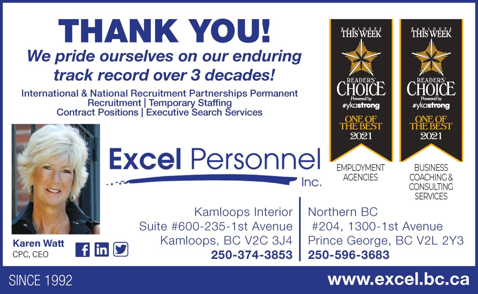 2022 Kamloops This Week Readers' Choice Awards Winners Excel Personnel